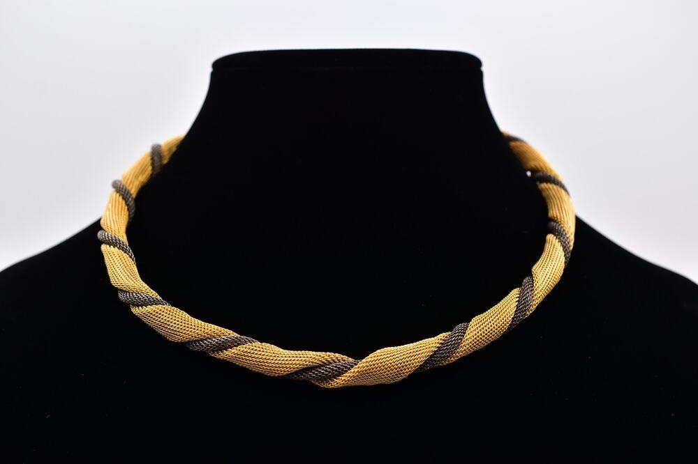 Vintage Statement Mesh Choker Collar Necklace Chunky Gold Gunmetal Heavy BinM